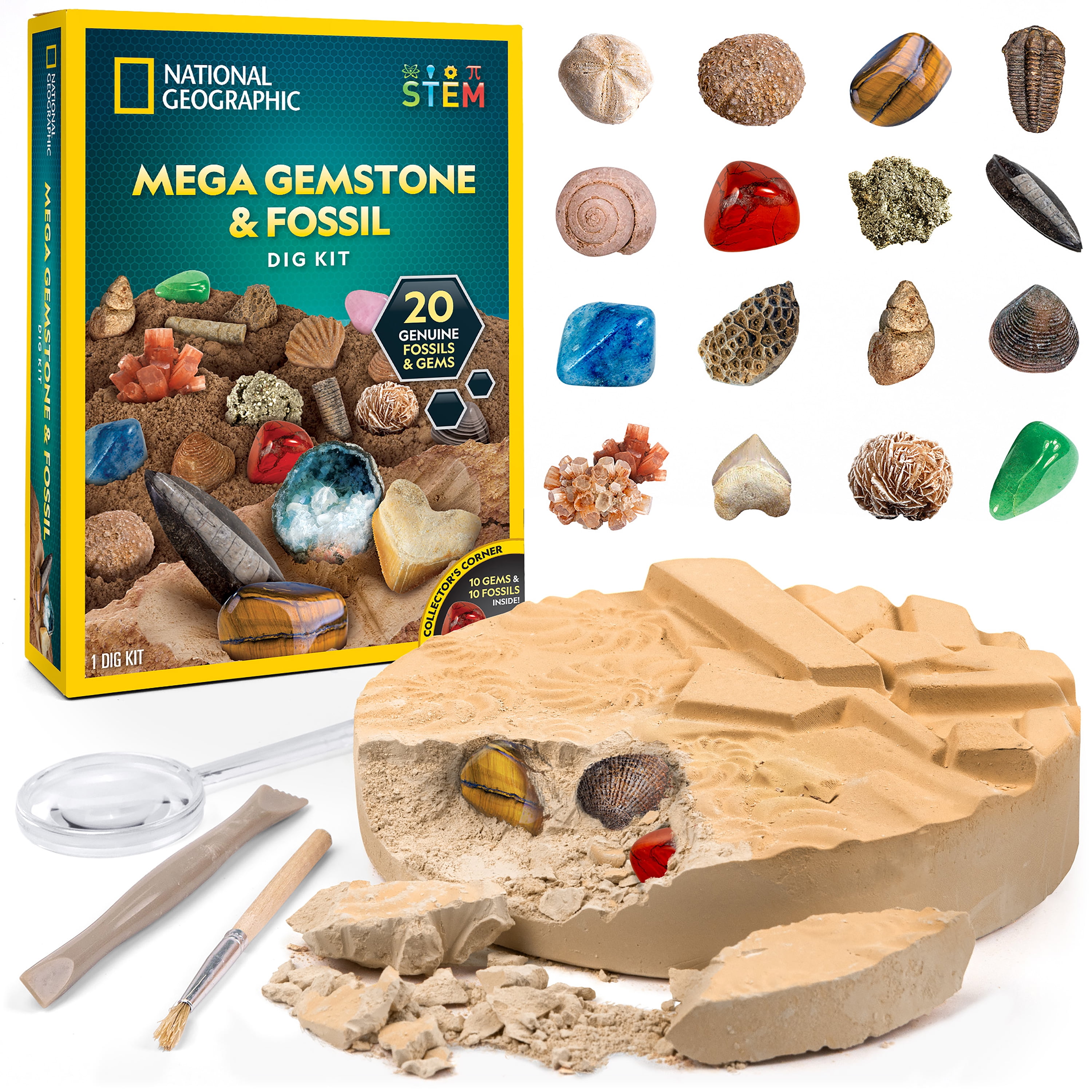 National Geographic Super Gemstone Dig Kit - Excavation Gem Kit with 10 Real Gemstones for Kids, Discover Gems with Dig Tools & Magnifying Glass, Scie