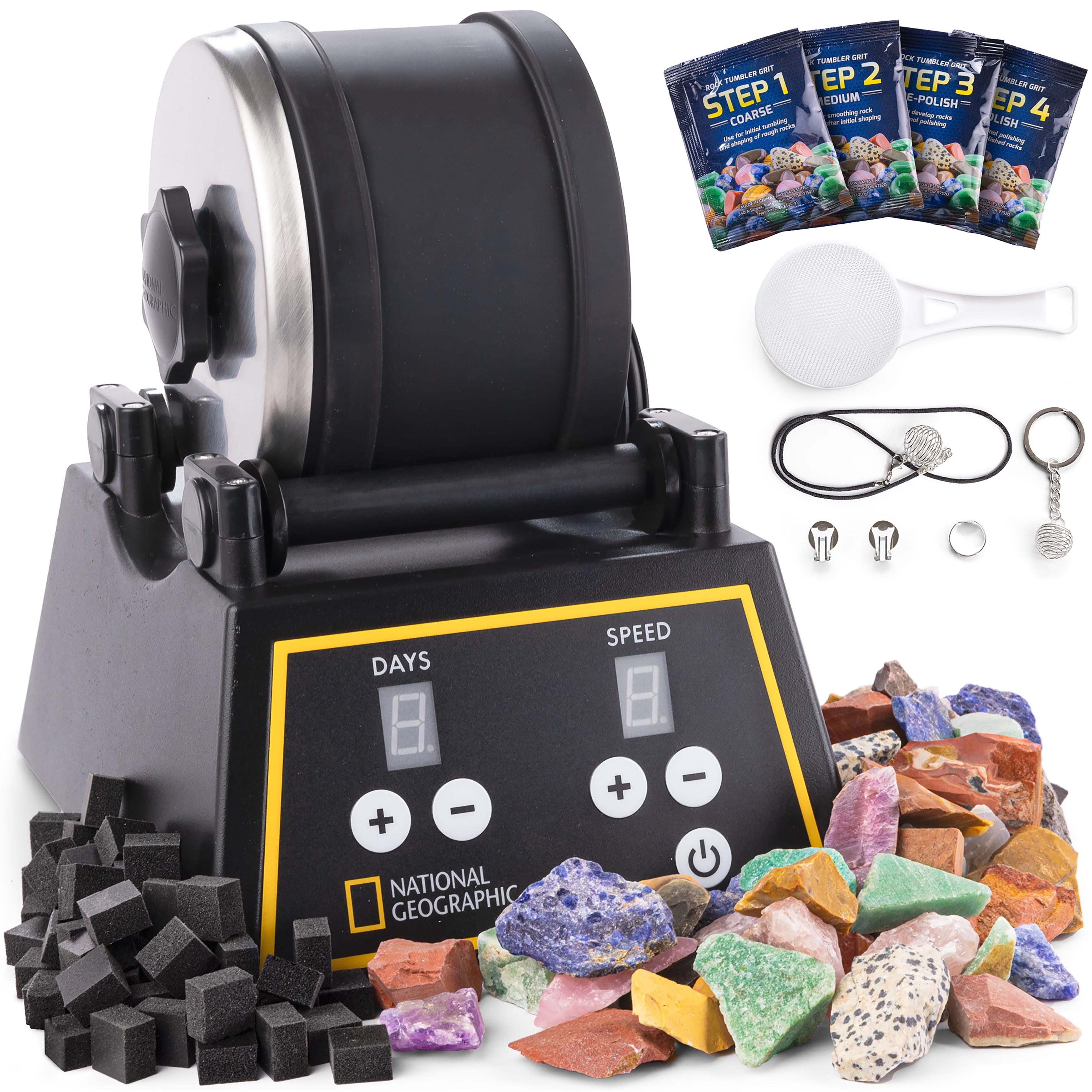 National Geographic Professional Rock Tumbler Kit- Rock Polisher for Kids & Adults, Complete Rock Tumbler Kit with Durable Tumbler, Rocks, Grit
