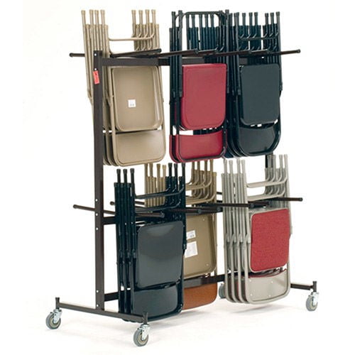Double-Tier Dark Brown Steel Folding Chair Cart