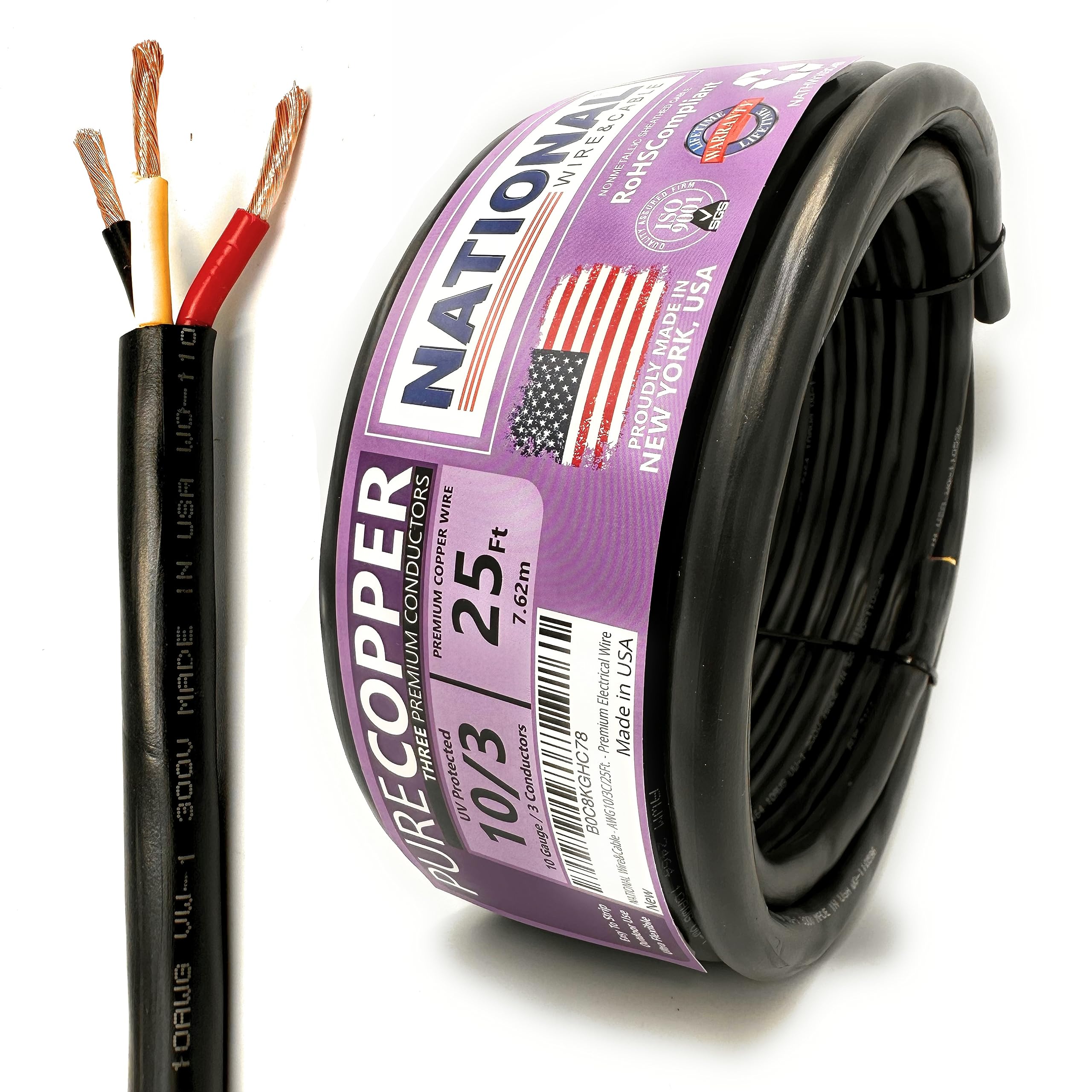 25' Each THHN 6 AWG Stranded Copper Building Wire – Black, White, Red (3 Colors)