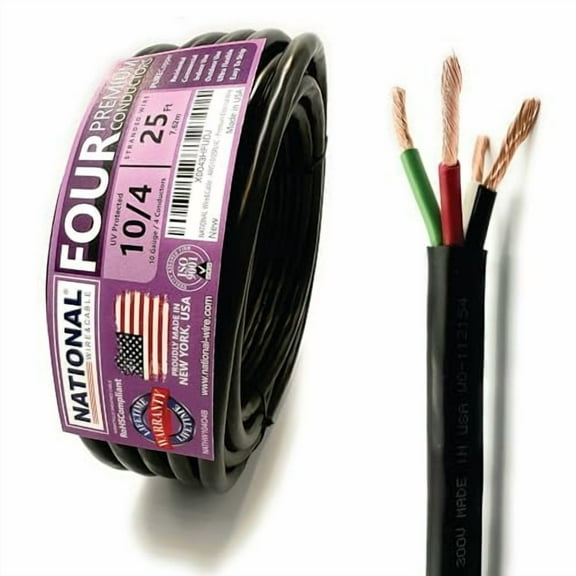 NATIONAL Wire&Cable - Premium Electrical Wire - 10 Gauge 4 Conductors - 25Ft - Made in USA