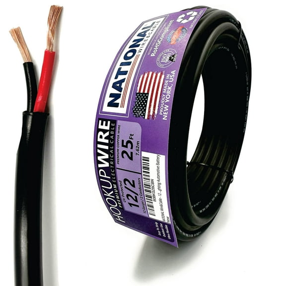 NATIONAL Wire&Cable - Premium Electrical Wire - 12 Gauge 2 Conductors - 25Ft - Made in USA