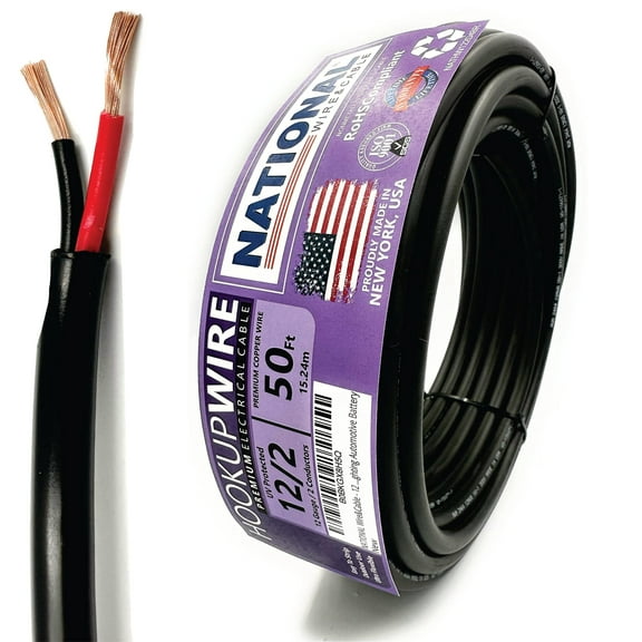 NATIONAL Wire&Cable - Premium Electrical Wire - 12 Gauge 2 Conductors - 50Ft - Made in USA