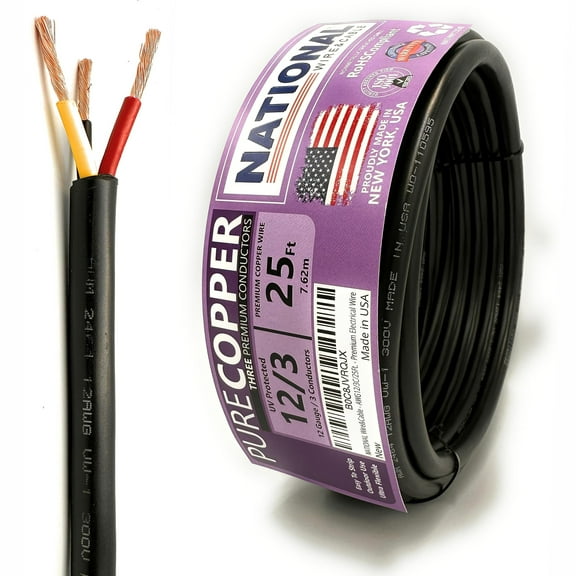 NATIONAL Wire&Cable - Premium Electrical Wire - 12 Gauge 3 Conductors - 25Ft - Made in USA