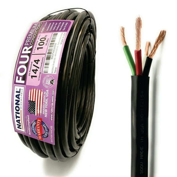 NATIONAL Wire&Cable - Premium Electrical Wire - 14 Gauge 4 Conductors - 100Ft - Made in USA