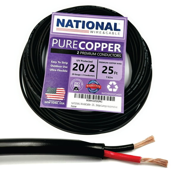 NATIONAL Wire&Cable - Premium Electrical Wire - 20 Gauge 2 Conductors - 25Ft - Made in USA