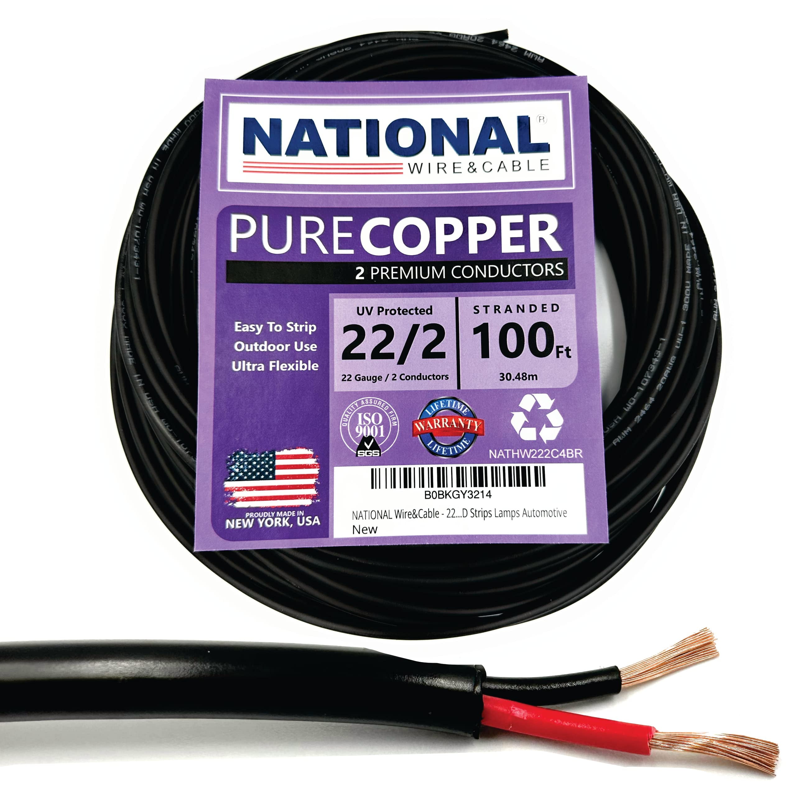 NATIONAL Wire&Cable - Premium Electrical Wire - 22 Gauge 2 Conductors - 100Ft - Made in USA
