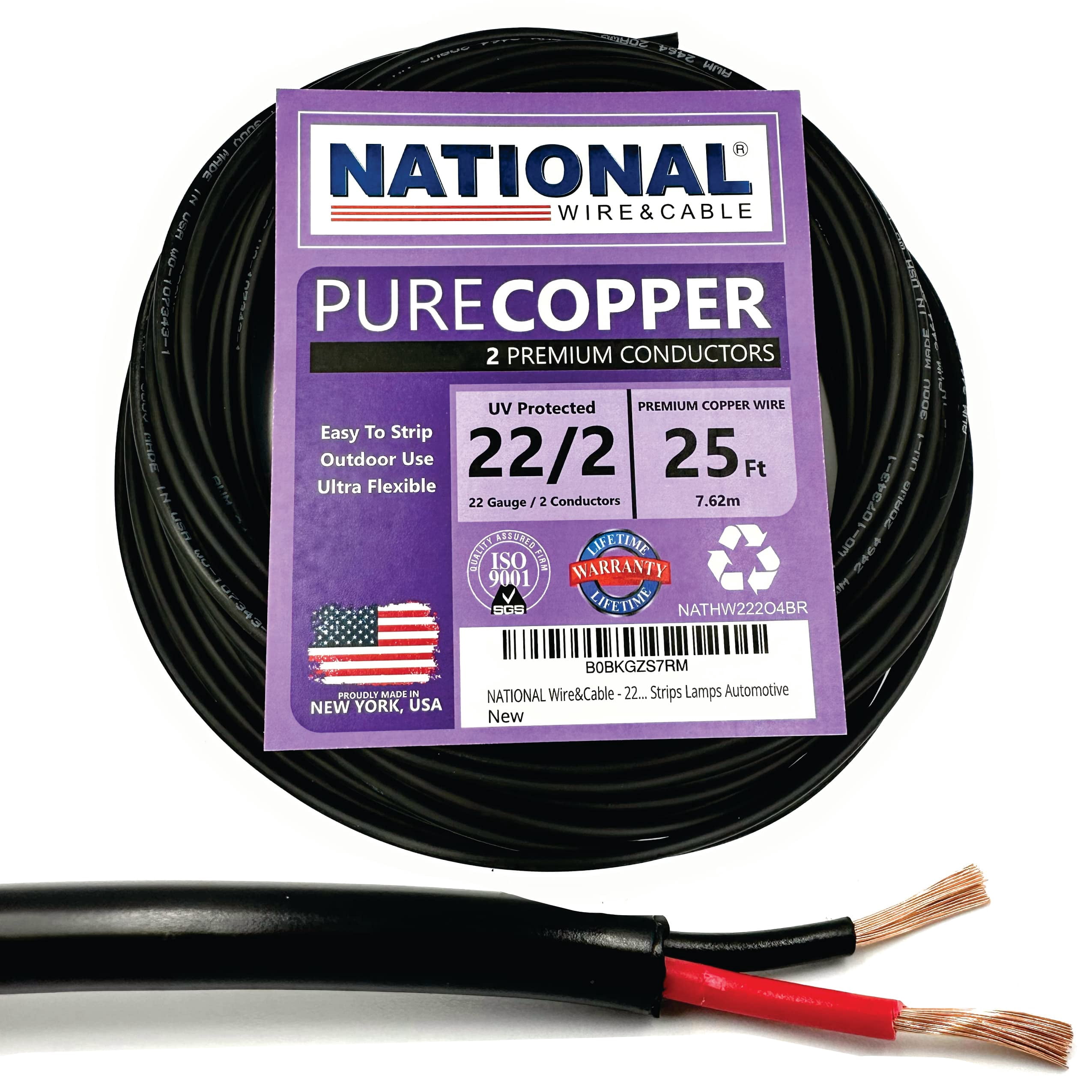 NATIONAL Wire&Cable - Premium Electrical Wire - 22 Gauge 2 Conductors - 25Ft - Made in USA