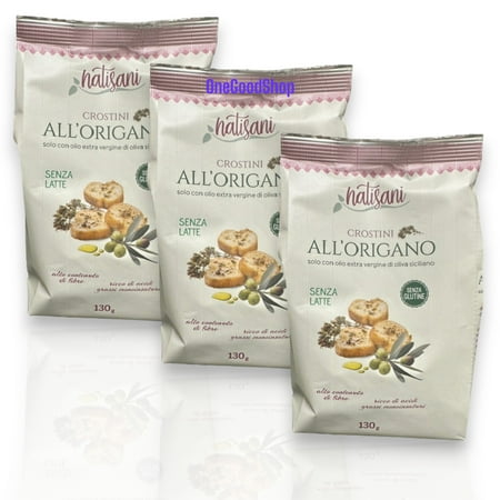NATISANI Gluten-free Crostini with Oregano with Olive Oil, Product of Italy, Toasted Bread Slices, All-natural, Flavoring or Preservatives, 130g (Pack of 3)