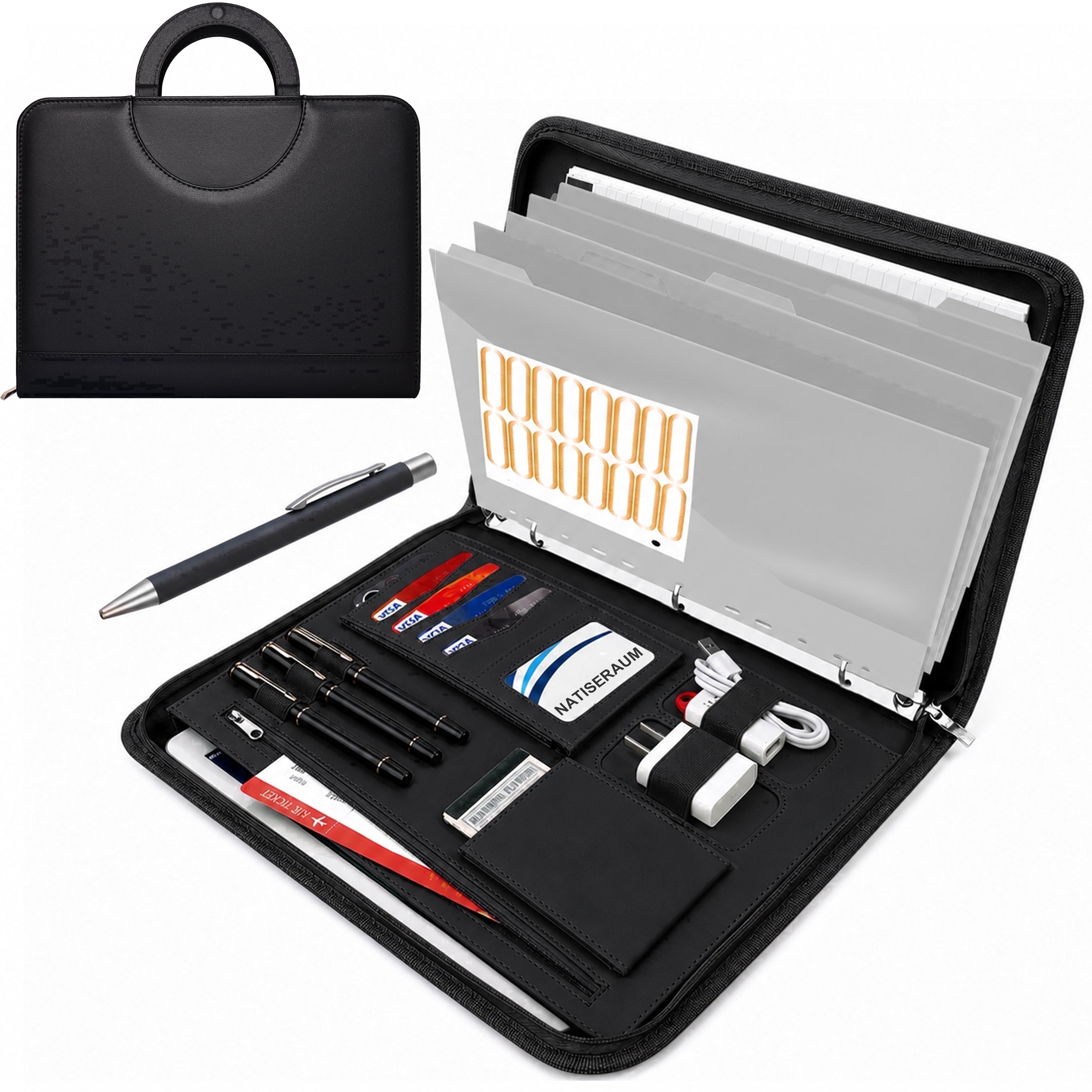 NATISERAUM Padfolio Portfolio Binder with Handle, 5 Dividers, Notepad ...