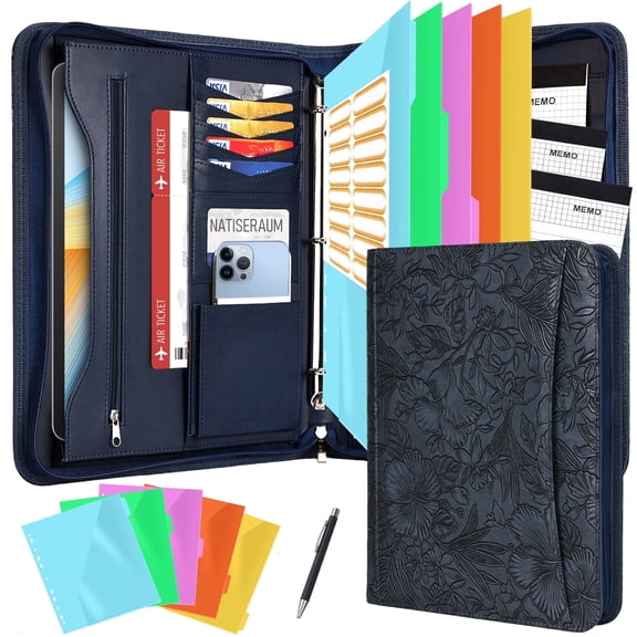 NATISERAUM Padfolio Portfolio Binder, 3-Ring Folder Organizer, Includes 1 Pen & 5 Colored Index Dividers, Business Office Conference Organizer