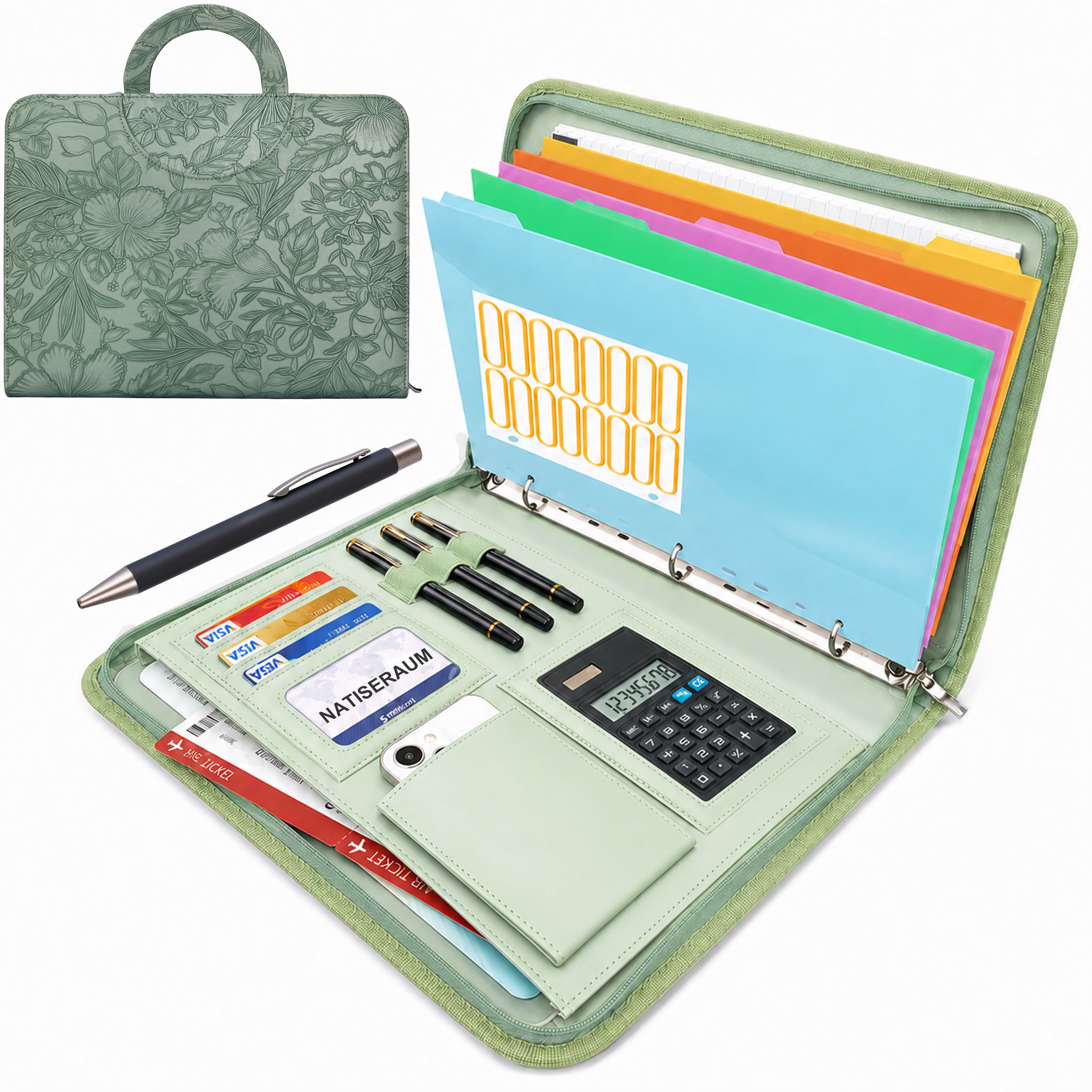 Forfolio Folder NATISERAUM Portfolio Organizer ,Vegan Leather Business Padfolio Folder ...