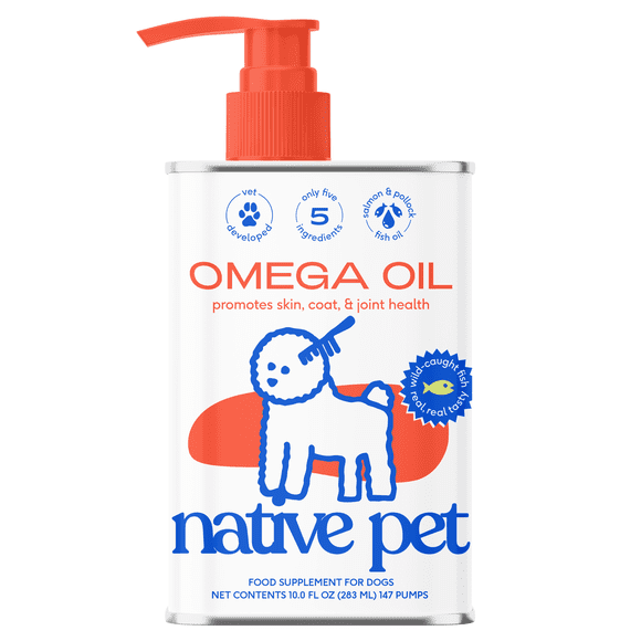 Native Pet Omega 3 Fish Oil with Wild Alaskan Salmon Oil Supplement for Dogs, Promotes Skin, Coat, & Joint Health, 10 fl oz