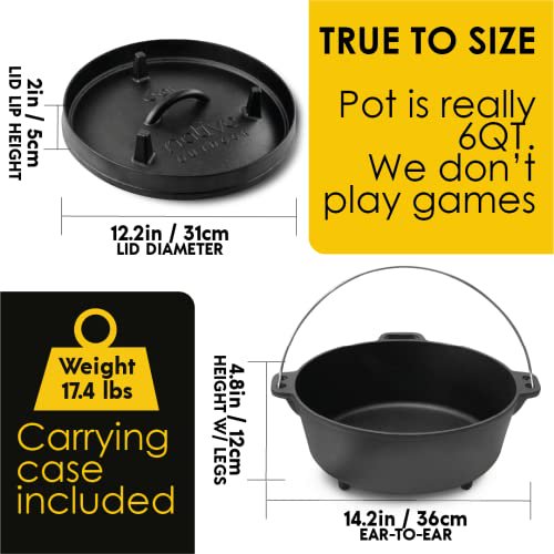 NATIVO 6QT PreSeasoned Outdoor Cast Iron Dutch Oven Pot with