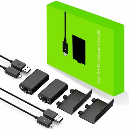NATNO 2 Pack 1800mAh Rechargeable Battery Kit with Battery Covers For Xbox One/One S/One X/One Elite Wireless Controller with LED Indicator USB Charging Cable
