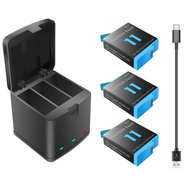 NATNO 3 Pack Rechargeable Battery 1800mAh Fit for GoPro Hero 11, GoPro Hero 10, GoPro Hero 9 Black Camera AHDBT-11-1 AHDBT-10-1 AHDBT-901 with Battery Charger CHDHX-111-FW CHDHX-101-CN CHDHX-901-MX