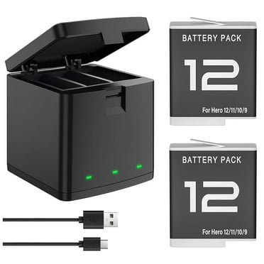 NATNO 2 Pack Batteries for GoPro Hero 12 Black, Hero 11 Black, Hero 10 Black, Hero 9 Black Camera, 3-Channel Charger Station for GoPro Hero 12 11 10 9 Camera Batteries