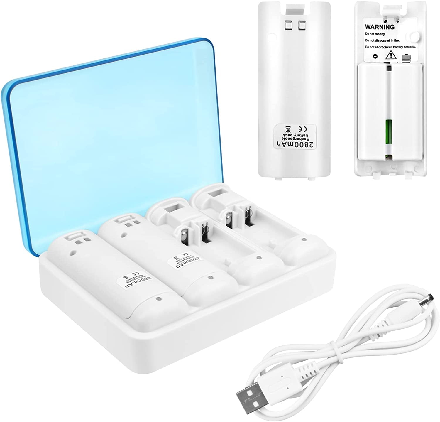 NATNO Upgrade Version 4-in-1 Charging Station for Wii/Wii U Remote Controller, with 4Pcs Rechargeable Battery Packs and USB Cable