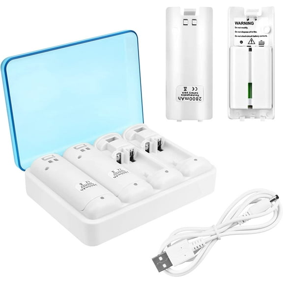 NATNO Upgrade Version 4-in-1 Charging Station for Wii/Wii U Remote Controller, with 4Pcs Rechargeable Battery Packs and USB Cable