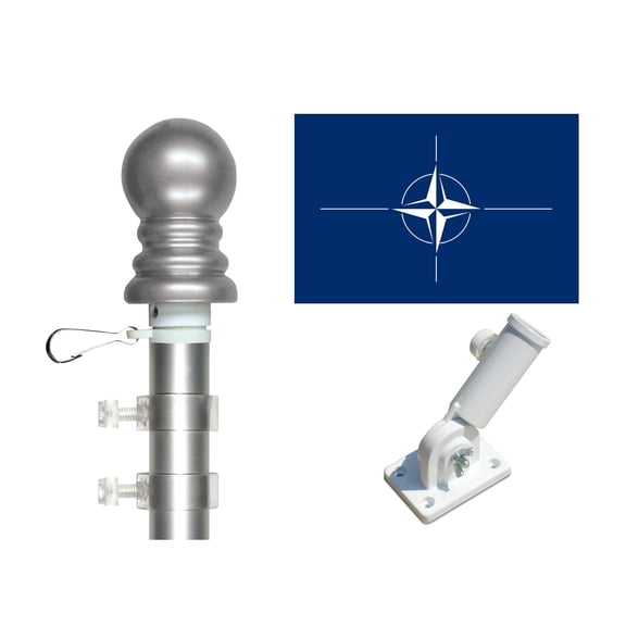 NATO 3'x5' Flag and Spinner Flagpole Set, Includes Flag, 6' Spinner Pole and Bracket