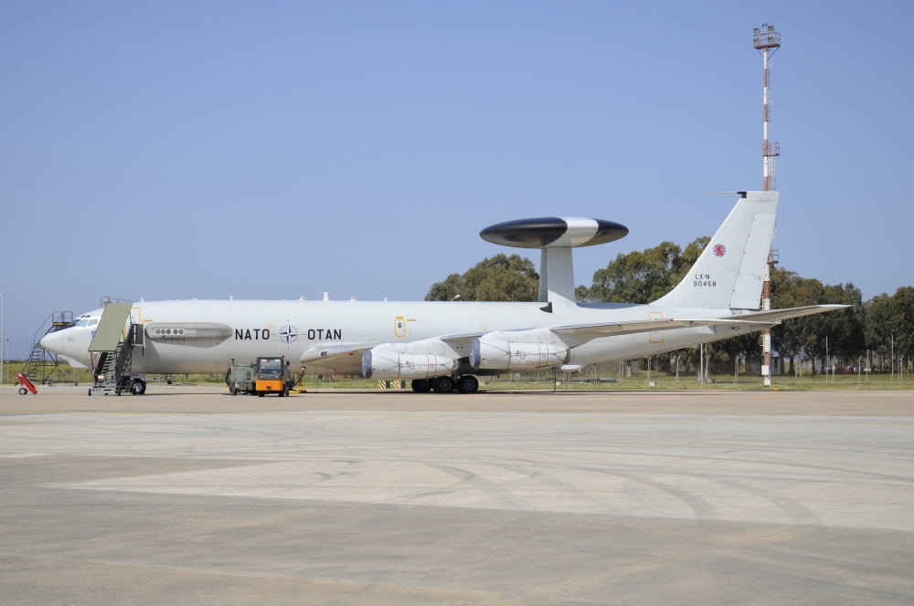 NATO E-3A AWACS at Trapani Airbase Sicily Canvas Art - Riccardo NiccoliStocktrek Images (17 x 12)