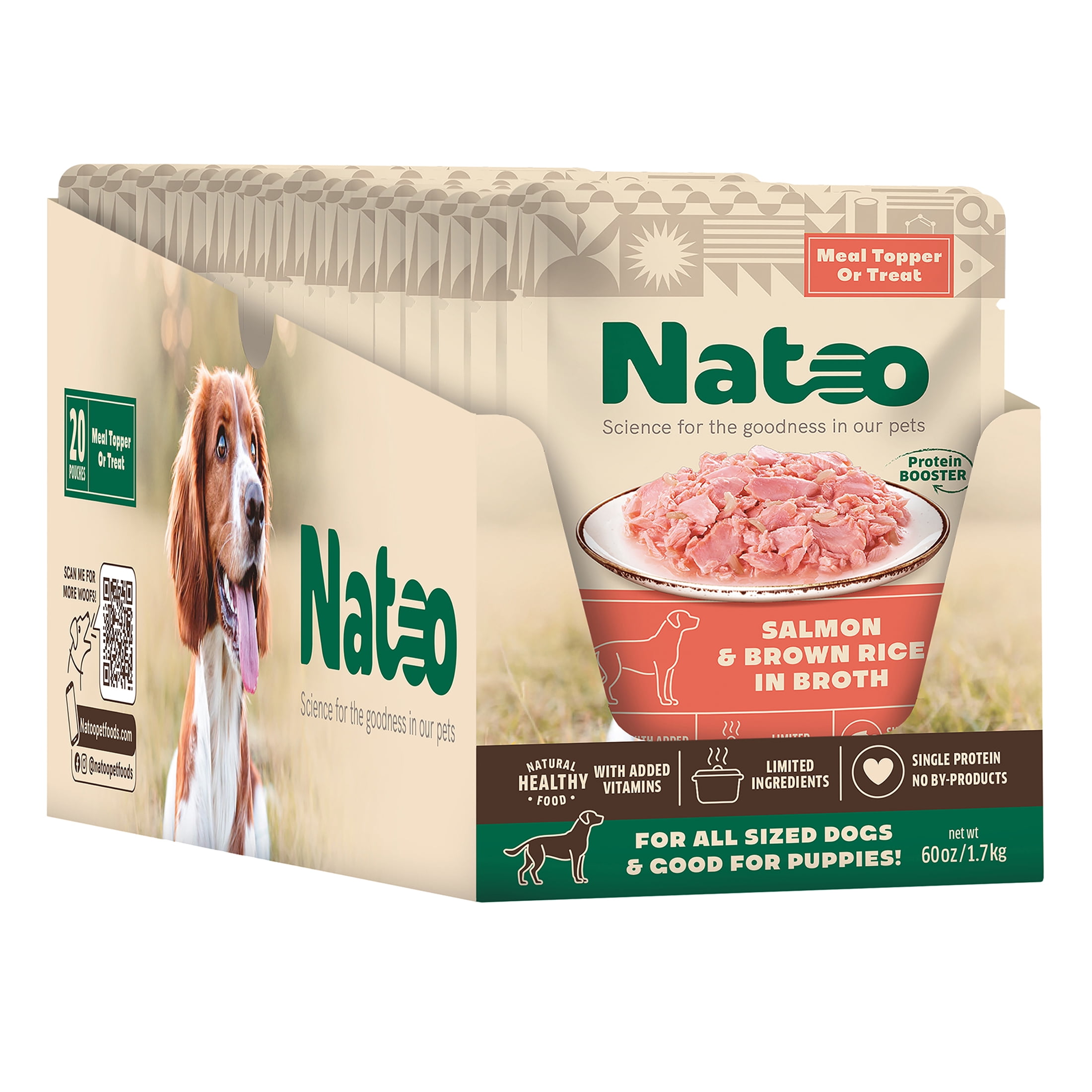 NATOO Dog Food Topper for Picky Eaters & Dog Treat (Salmon & Brown Rice), Wet Meal Enhancer for Adults & Puppies, Limited Ingredient, 3 oz (Case of 20)