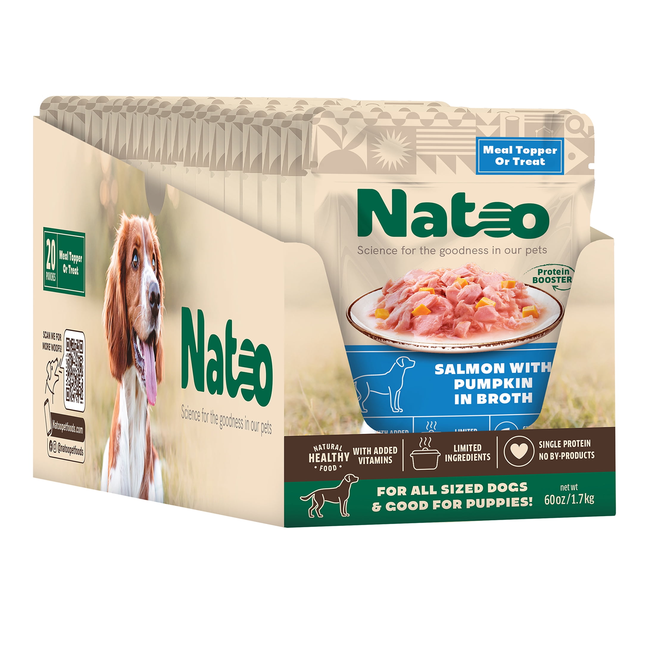 NATOO Dog Food Topper for Picky Eaters & Dog Treat (Salmon & Pumpkin), Dog Toppers for Dry Food, Wet Meal Toppers for Dogs & Puppies, Limited Ingredient Dog Food, (Case of 20) 3 oz Each