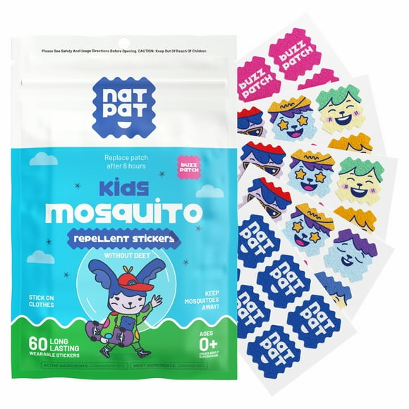 NATPAT Buzz Patch Mosquito Repellant Stickers for Kids (60 Pack) - The Original All Natural Citronella Essential Oil Insect Patch, Plant Based Ingredients, Non-Toxic, DEET Free