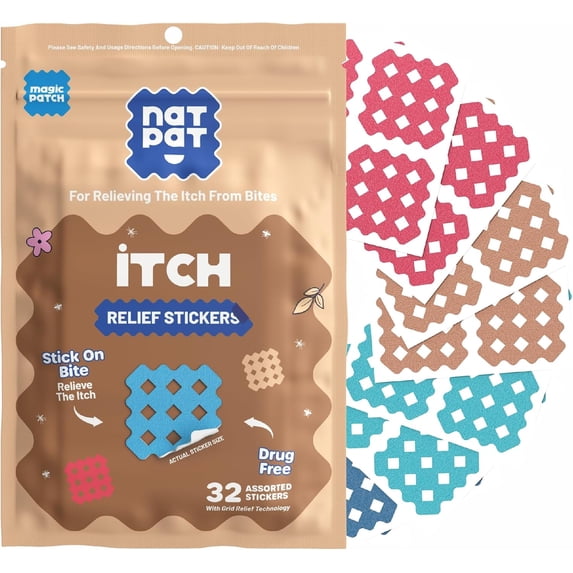 NATPAT Magic Patch Itch Relief Stickers - Insect Bite for Mosquitos, Ticks, Midges, Sandflies, and Bed Bug Bites 32 Count
