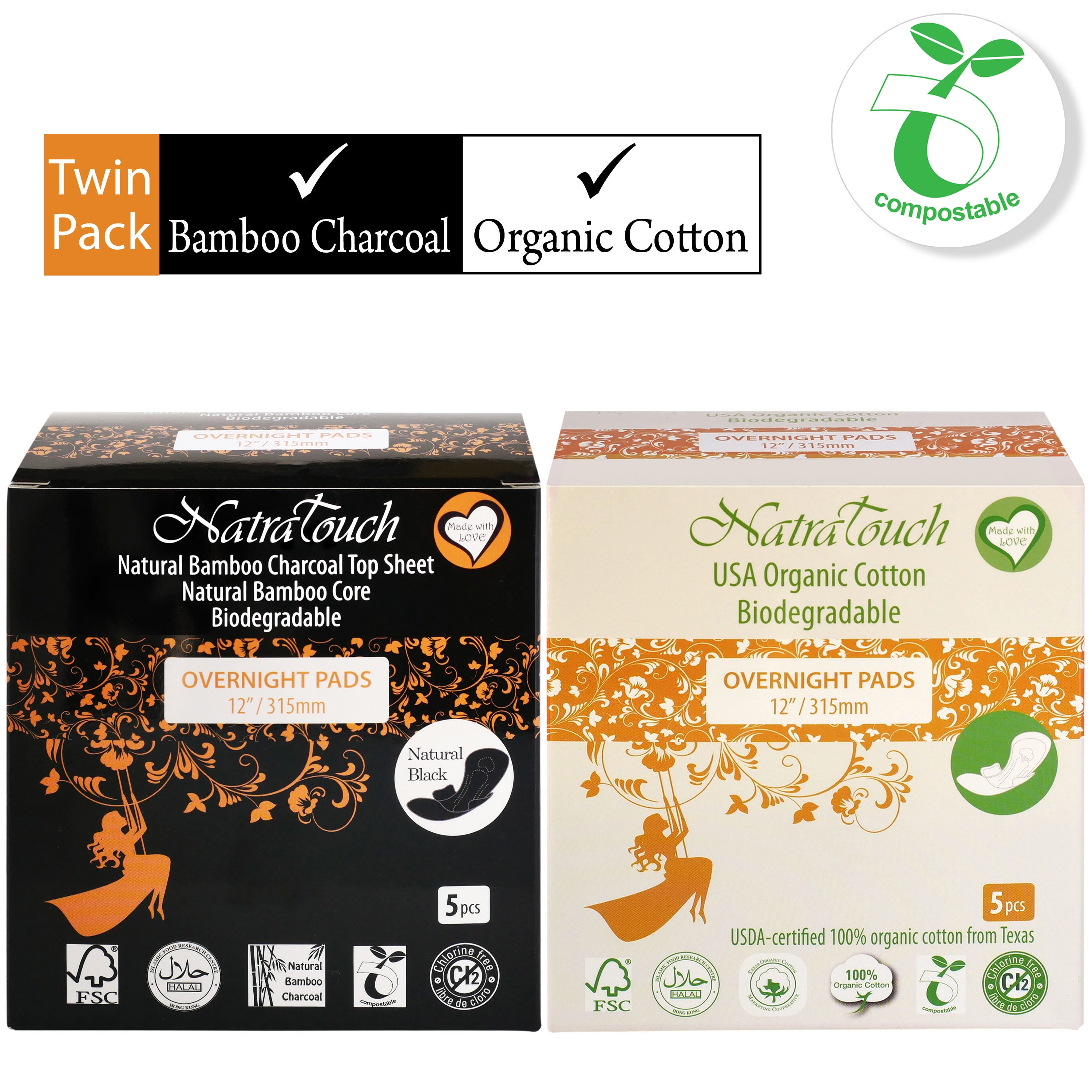 Compostable Teas NATRATOUCH Overnight PAD ~ COMPOSTABLE ~ Texas Organic Cotton & Natural ...