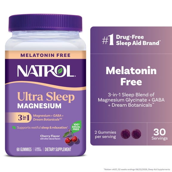 Natrol Ultra Sleep Magnesium Glycinate Gummies, Melatonin-Free, Cherry Flavored, 30 Day Supply