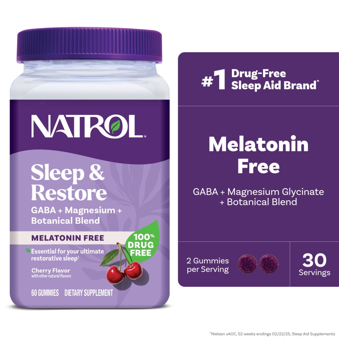 Natrol Sleep & Restore Magnesium Glycinate Gummies, Melatonin-Free, Cherry Flavored, 30 Day Supply