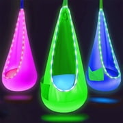 Natubeau Pod Swing Seat, Cotton Sensory Pod Swing Chair with Inflatable Pillow, Upgraded Hanging Hammock Chair with LED Lights, Pod Swing for Indoor & Outdoor, 