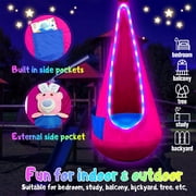 Natubeau Pod Swing Seat, Cotton Sensory Pod Swing Chair with Inflatable Pillow, Upgraded Hanging Hammock Chair with LED Lights, Pod Swing for Indoor & Outdoor, Pink