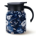 thumbnail image 1 of Natubeau Stainless Steel Hot Drink Insulated Flask, Blue 1000ml Vintage Floral Pattern Tea Thermos, Thermal Teapot with Infuser and Lid, Tea Infuser Pot, 1 of 9