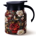 thumbnail image 1 of Natubeau 1000ml Red Vintage Floral Stainless Steel Insulated Teapot, Hot Drink Thermos with Tea Infuser & Lid, 1 of 8