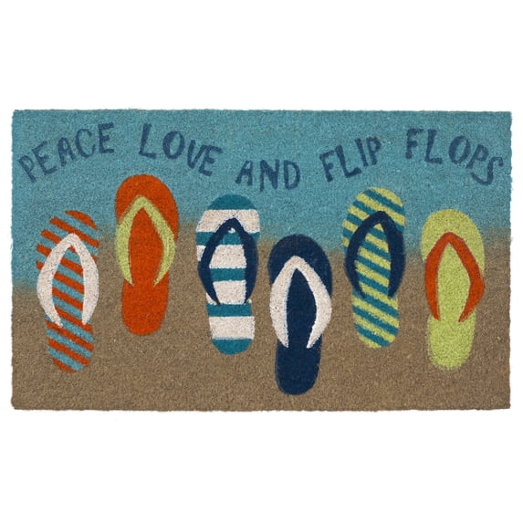 NATURA Outdoor Machine Made Coir Outdoor Mat - Transitional Letters Coastal Beach Colorful (Flip Flops Ombre Blue) (1'6" x 2'6")
