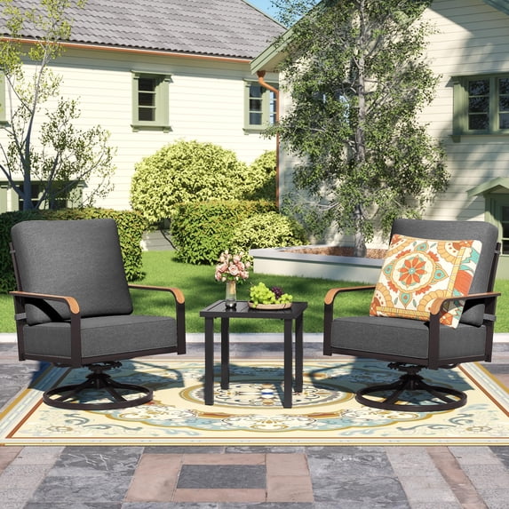 NATURAL EXPRESSIONS 3 Piece Outdoor Bistro Set, Swivel Glider Rocking Chairs Patio Conversation Furniture Set with 2 Rockers, Metal Table for Backyard, Porch,Balcony, 350lbs, Dark Gray