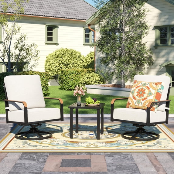 NATURAL EXPRESSIONS 3 Piece Outdoor Bistro Set, Swivel Glider Rocking Chairs Patio Conversation Furniture Set with 2 Rockers, Metal Table for Backyard, Porch,Balcony, 350lbs, Beige