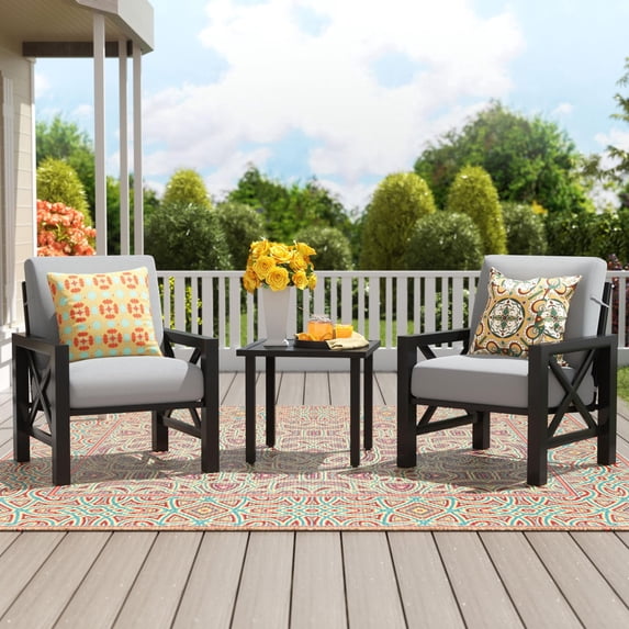NATURAL EXPRESSIONS 3-Piece Patio Bistro Set, Patio Conversation Furniture Set with 2 Chairs and 1 Metal Coffee Table, for Backyard,Porch,Poolside, Gray