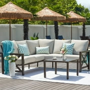 NATURAL EXPRESSIONS 6 Pieces Patio Furniture Sets, Outdoor Sectional L Shape Highback Couch Sofa Conversation Sets, Beige