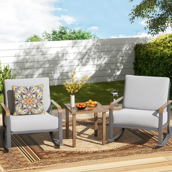 NATURAL EXPRESSIONS Glider Rocking Chair Bistro Set, 3 Pieces Outdoor Patio Furniture, Grey, 350 lbs