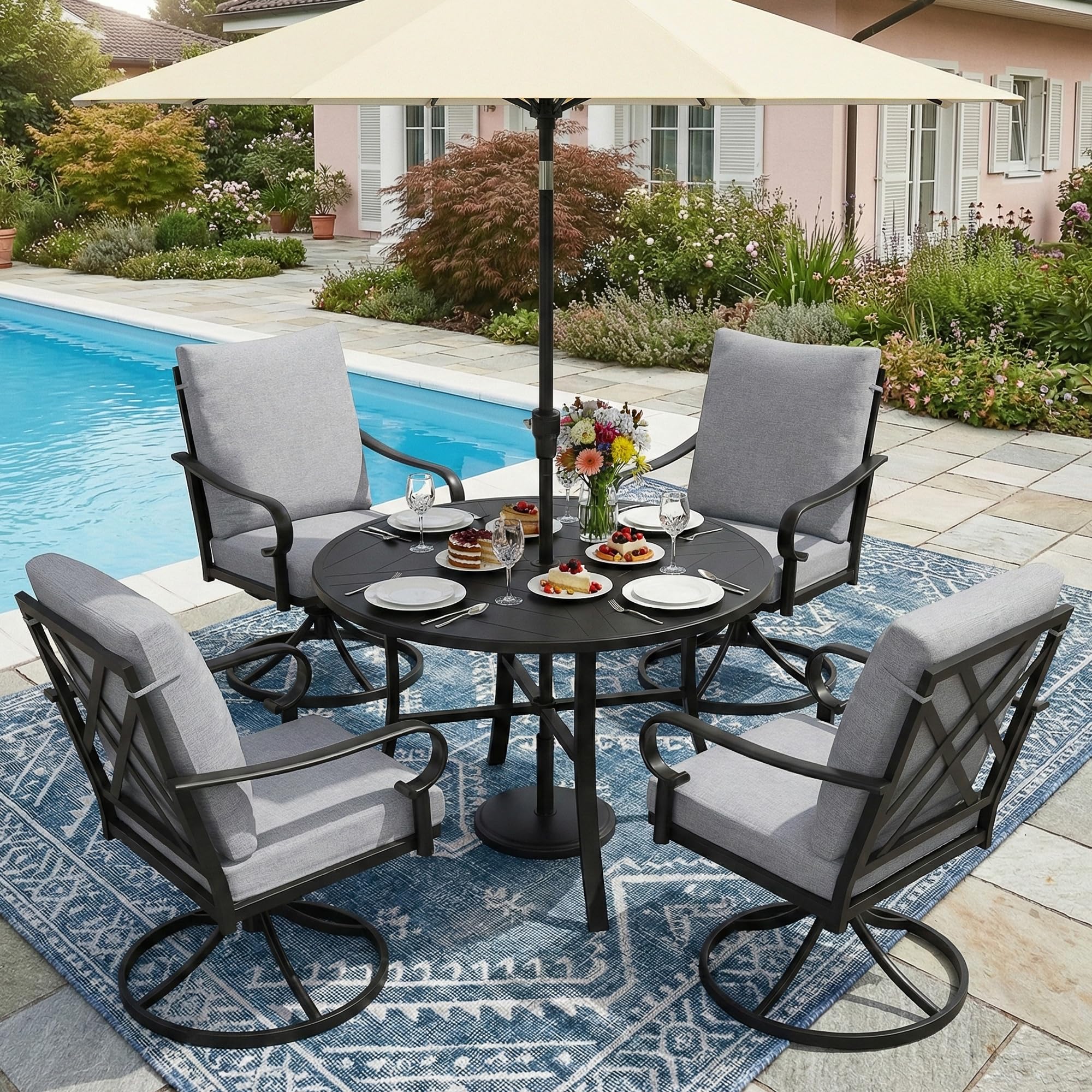 Table Light Man NATURAL EXPRESSIONS Outdoor Dining Set for 5, Patio Furniture with 4 ...