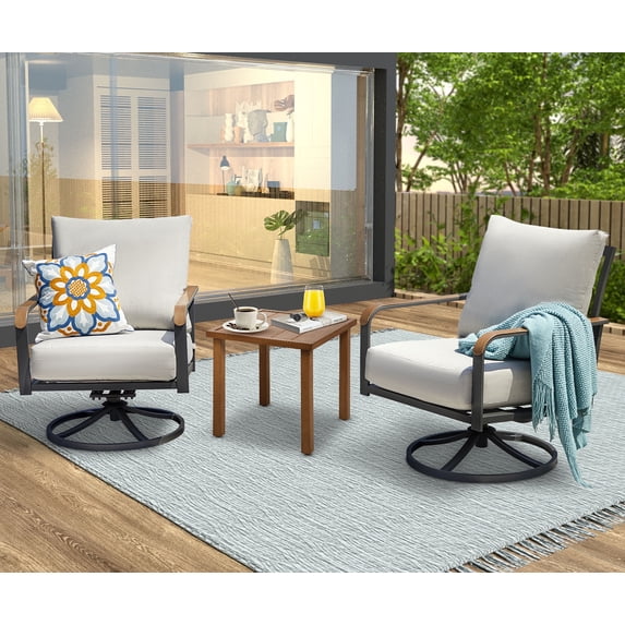 NATURAL EXPRESSIONS Outdoor Swivel Rocking Chairs, 3 Piece Patio Bistro Set with 2 Rockers, Conversation Furniture with 1 Metal Table and Thick Cushions for Backyard, Balcony, Porch, Support 350lbs