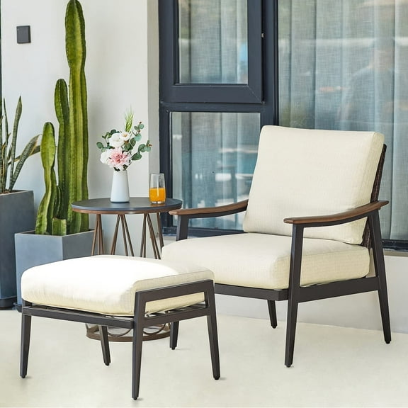 NATURAL EXPRESSIONS Patio Furniture, Outdoor Furniture Patio Chair Sofa Metal Outdoor Chair with Ottoman, High Back Wicker Backrest & 6 Inch Seat Cushion for Balcony, Backyard, Deck, Porch