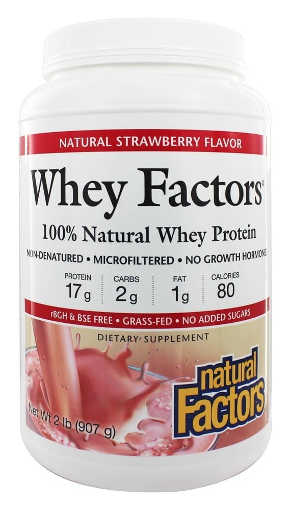 Natural Factors Whey Factors, Grass Fed Whey Protein Concentrate, Aids Muscle Development and Immune Health, Strawberry, 2 lb