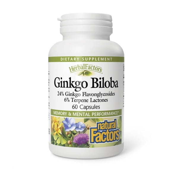 Natural Factors HerbalFactors, Ginkgo Biloba, Supports Memory, Mental Performance and Healthy Brain Function, 60 Capsules