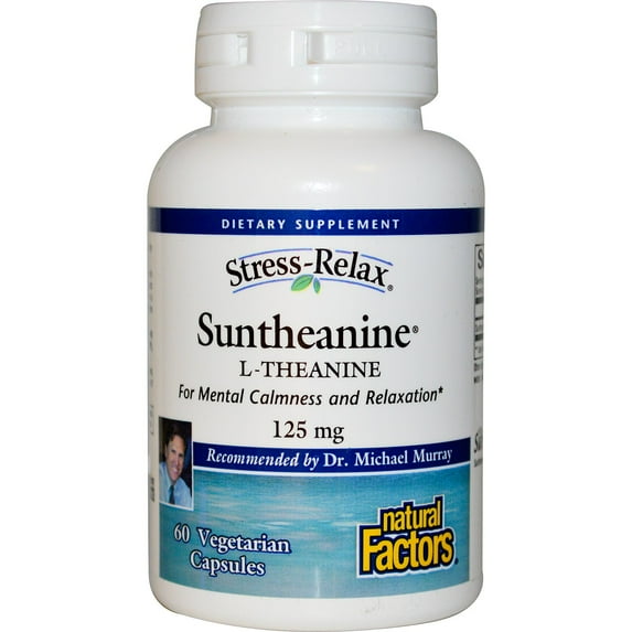 Natural Factors Stress-Relax Suntheanine L-Theanine 125 mg, Non-Drowsy Stress Support for Mental Calmness and Relaxation, 60 Capsules