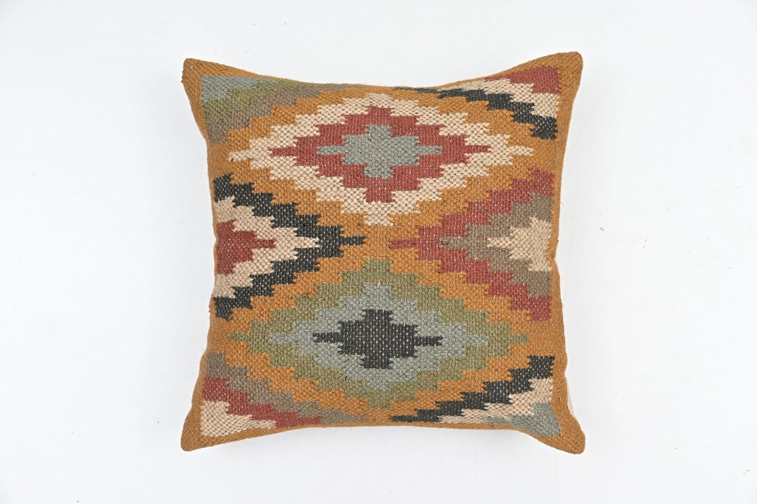 NATURAL FURNISH Handwoven Wool Jute Kilim Cushion Cover | Traditional Southwestern Geometric Decorative Throw Pillow Case | Handmade Kilim Pillow Cover for Sofa, Bed and Living Room (Beige, 2 PCS)