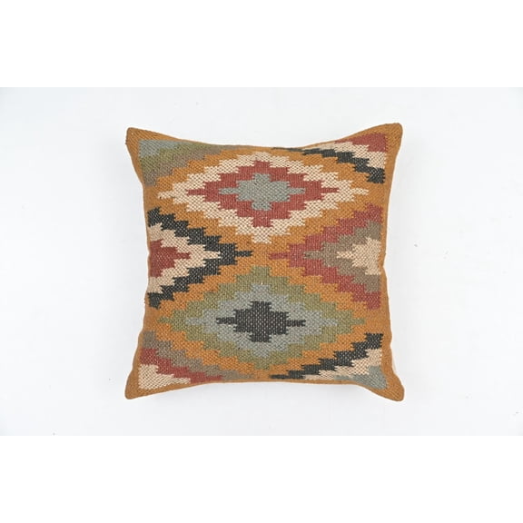 NATURAL FURNISH Handwoven Wool Jute Kilim Cushion Cover - Traditional Southwestern Geometric Decorative Throw Pillow Case - Handmade Kilim Pillow Cover for Sofa Bed and Living Room Décor (Multicolor)